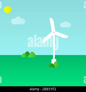 Concept écologique vert - énergie éolienne. Générateur de vent - illustration vectorielle. Technologie d'énergie alternative. Élément de conception ou d'infographie. Modèle Illustration de Vecteur