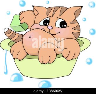 illustrations vectorielles imaje de dessin animé gingembre tabby chaton baigné dans un bassin Illustration de Vecteur