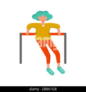 Concept de poids corporel. Belle femme jeune dans une tenue de sport moderne fait des creux de banc sur le bar horizontal. Concept de sports en plein air ou en salle de sport. Illustration de Vecteur