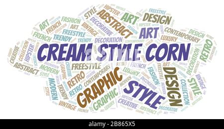 Nuage de mots de maïs de style crème. Wordcloud fait avec du texte seulement. Banque D'Images