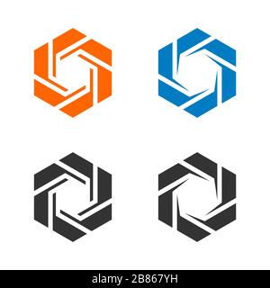 Modèle d'illustration représentant un logo à diaphragme hexagonal coloré. EPS vectoriel 10. Banque D'Images