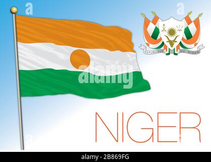 Drapeau national officiel du Niger et armoiries, pays africain, illustration vectorielle Illustration de Vecteur