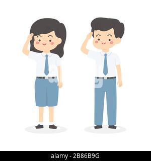 Indonésien High School Uniform Kids Salute Cartoon Vector Illustration de Vecteur