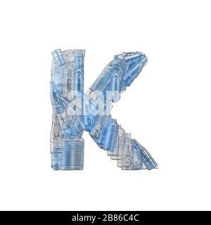 Lettre K en bouteilles de plastique. Police de recyclage du plastique. Rendu 3D Banque D'Images