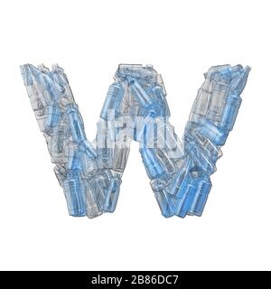 Lettre W en bouteilles de plastique. Police de recyclage du plastique. Rendu 3D Banque D'Images