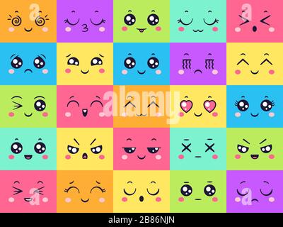 Jolie collection de visages colorés, set d'émotions émoticônes Illustration de Vecteur