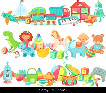 Intercalaires de jouets de dessin animé . Jeu vectoriel de jeux pour enfants Illustration de Vecteur