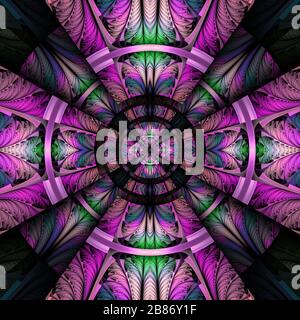 Rendu tridimensionnel de carreau de fond en plastique avec motif fractal coloré abstrait gaufré Banque D'Images