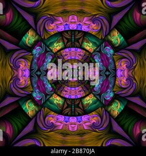 Rendu tridimensionnel de carreau de fond en plastique avec motif fractal coloré abstrait gaufré Banque D'Images