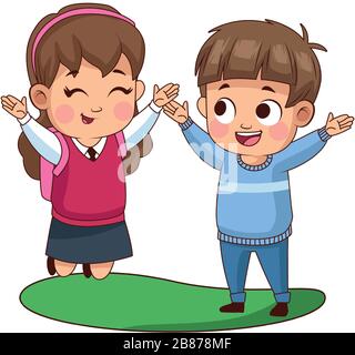 mignons petits enfants couple avatars personnages Illustration de Vecteur