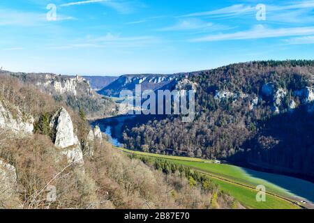 Vallée du Danube près d'Irndorf, Bade-Wuerttemberg, Allemagne, Europe. Banque D'Images