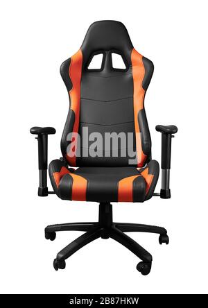 Vue avant du design sportif, chaise orange et noire Banque D'Images