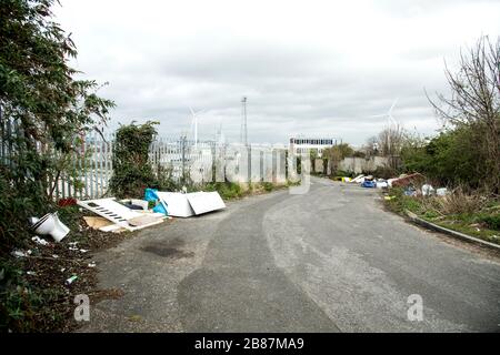 Vue générale d'un site de basculement de vol à Northfleet dans le Kent. Banque D'Images