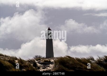 Paysage de dunes, nouveau phare, Borkum, île, Frise orientale, hiver, saison, automne, Basse-Saxe, Allemagne, Banque D'Images