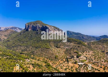 Vue aérienne, Puig d'Alaro, près d'Alaro, Serra de Tramuntana, Majorque, Iles Baléares, Espagne Banque D'Images