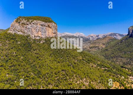 Vue aérienne, Puig d'Alaro, près d'Alaro, Serra de Tramuntana, Majorque, Iles Baléares, Espagne Banque D'Images