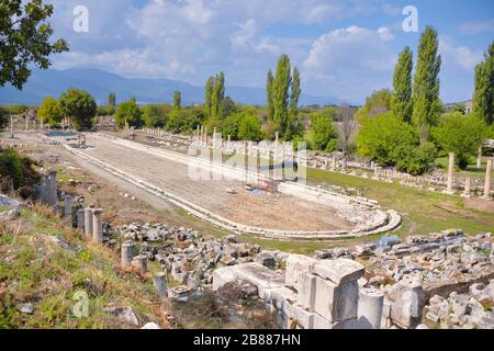 Rue Tetrapylon dans l'ancienne ville d'Aphrodisias, Karacasu, Aydin, Turquie Banque D'Images