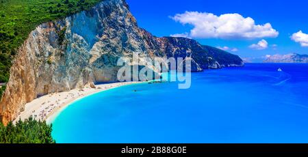 Belle plage de Porto Katsiki, Lefkada island, Grèce. Banque D'Images