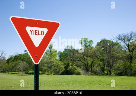 Red Yield se connecter à un paysage ensoleillé Banque D'Images