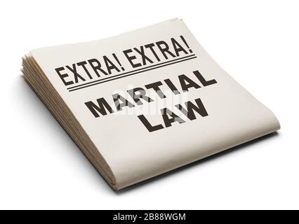 Journal de l'en-tête de la loi martiale isolé sur fond blanc. Banque D'Images