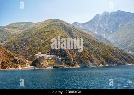 Mont Athos et Monastère de Saint Dionysius en Grèce, Chalkidiki Banque D'Images