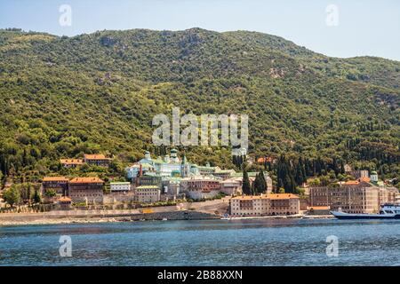 Saint-Mont Athos en Grèce, monastère de Saint-Panteleimon Banque D'Images