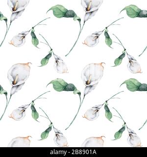 Motif sans couture avec fleurs de nénuphars blanches et feuilles vertes. Banque D'Images