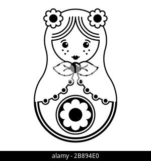 La silhouette d'une poupée de nidification est isolée sur fond blanc, poupée de nidification russe, poupée grand-mère, souvenir russe, cadeau, ornement national Illustration de Vecteur