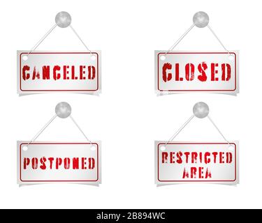 L'alerte a annulé le jeu de libellés rouges isolé sur un fond blanc Banque D'Images