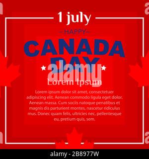 Bannière carrée Happy Canada Day sur fond rouge avec cadre blanc. Espace de copie pour le texte Illustration de Vecteur