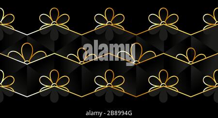 Motif géométrique moderne avec des lignes dorées et des fleurs stylisées sur un fond polygonal noir Illustration de Vecteur