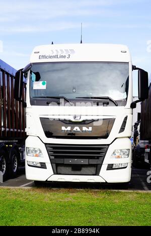 Bordeaux , Aquitaine / France - 11 19 2019 : MAN Truck Tractor White New Modern Euro 6 TGX for sall Banque D'Images