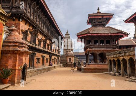 55 Palais Windows sur la place Bhaktapur Durbar, Népal Banque D'Images