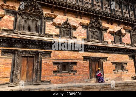55 Palais Windows sur la place Bhaktapur Durbar, Népal Banque D'Images