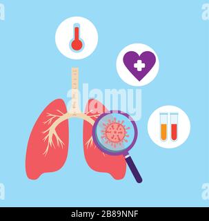 poumons avec icônes de jeu de covid 19 Illustration de Vecteur
