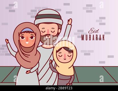 Famille musulmane célébrant le design vectoriel ramadan eid moubarak Illustration de Vecteur