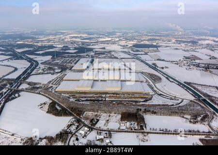 Centre de distribution d'IKEA à Dortmun-Ellinghausen, construit sur un ancien tas de Hoesch AG, 19.03.2012, vue aérienne, Allemagne, Rhénanie-du-Nord-Ouest Banque D'Images