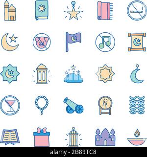 La ligne Ramadan et l'icône de style de remplissage définissent la conception vectorielle Illustration de Vecteur