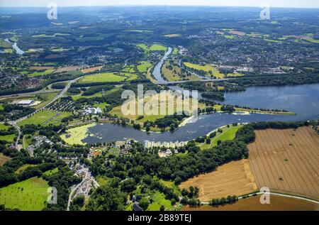 , lac Kemnade avec Oelbach et centre de loisirs Kemnade, 26.07.2015, vue aérienne, Allemagne, Rhénanie-du-Nord-Westphalie, région de la Ruhr, Bochum Banque D'Images