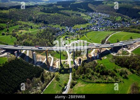 Site de construction du pont d'autoroute Rinsdorf, A 45, 24.04.2019, vue aérienne, Allemagne, Rhénanie-du-Nord-Westphalie, Wilnsdorf Banque D'Images