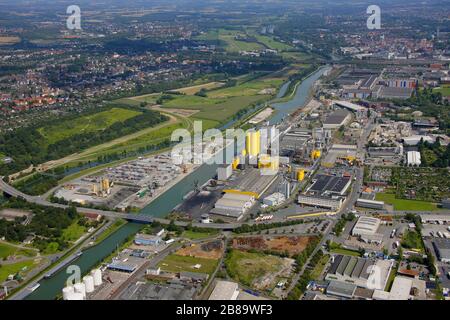 , Port de Hamm et Canal de Datteln Hamm, 19.07.2011, vue aérienne, Allemagne, Rhénanie-du-Nord-Westphalie, région de la Ruhr, Hamm Banque D'Images