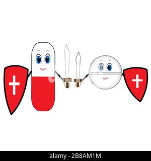 antibiotique gagner corona virus caricature covid 19 Illustration de Vecteur