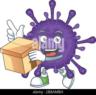 Une icône de style mascotte coronavirinae avec une boîte Illustration de Vecteur