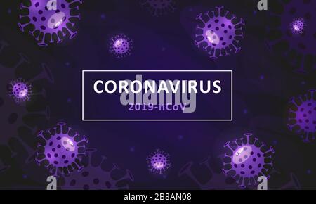 Roman Coronavirus 2019-nCoV. Virus Wuhan, infection virale. Bannière Web avec cellules virus Corona. Style de contour linéaire. Illustration vectorielle. Illustration de Vecteur