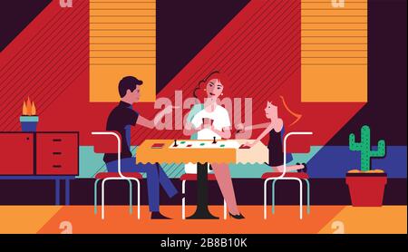 family plays cards at the table vector illustration Illustration de Vecteur