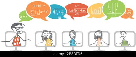 Un enseignant donne une classe par Internet par vidéoconférence sur son ordinateur Illustration de Vecteur