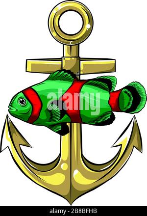 Illustration vectorielle d'un clowfish avec ancrage Illustration de Vecteur