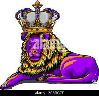 Lion royal avec couronne - tête de roi d'animal avec longue mane Illustration de Vecteur