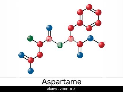 Aspartame, APM, molécule. Sucre de substitution et E951. Modèle de molécule. Illustration Banque D'Images