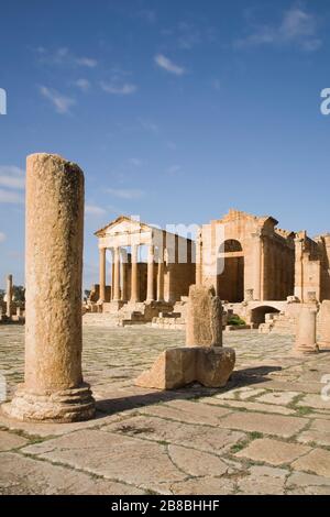 Ruines du forum romain de Sufetula à Sbeitla, Tunisie. Banque D'Images